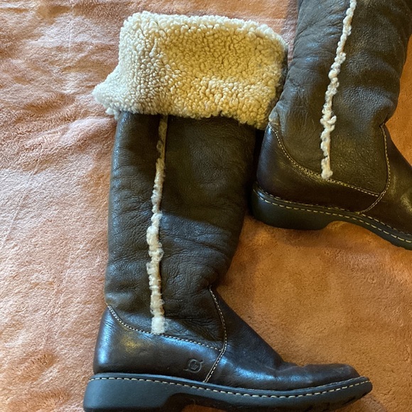 Born cognac leather/shearling lined boots, over the knee/ folds to knee - Picture 10 of 15